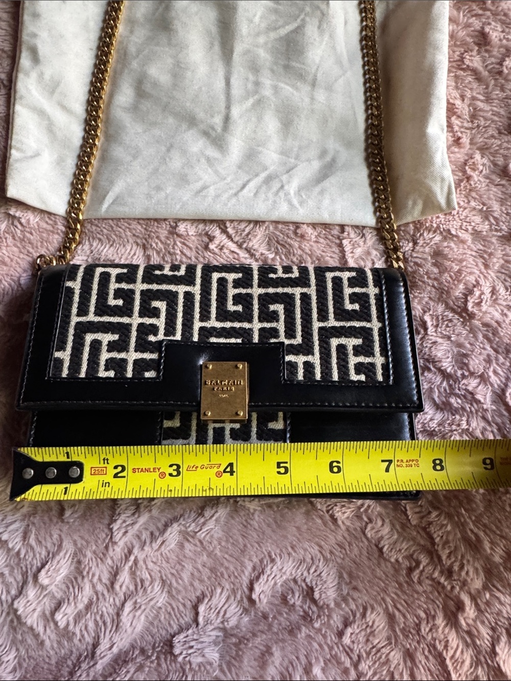 Balmain Black & Cream Monogram Crossbody with Gold Chain - Picture 9 of 13